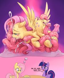 2016 alicorn anal anal_sex animal_genitalia animal_penis anus ass blush crotchboobs cum cum_in_ass cum_in_hair cum_in_mouth cum_inside cum_on_face cutie_mark dialogue dock double_penetration drooling duo english_text equine equine_penis eyelashes feathered_wings feathers female feral fluttershy_(mlp) food friendship_is_magic hair half-closed_eyes hi_res hooves horn horsecock long_hair mammal multicolored_hair my_little_pony open_mouth oral oral_penetration pasta pegasus penetration penis penis_tentacles pink_hair plate pussy restrained saliva sex spaghetti stoic5 sweat teal_eyes tentacle text twilight_sparkle_(mlp) underhoof vein veiny_penis wide_eyed wings