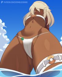 1girls bikini blonde_hair breasts brown_eyes dark-skinned_female dark_skin guilty_gear low-angle_view ramlethal_valentine scrimblocrimbo tagme