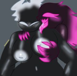 black_body chubby chubby_female consensual female madness:_project_nexus madness_combat pink_eyes pink_hair pink_mouth pink_nipples stygian_(madness_combat) sunnypawsy the_deliberator white_eyes white_nipples yuri