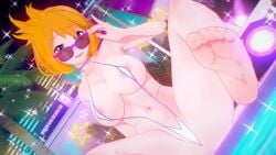 16:9_aspect_ratio 3d abs adjusting_eyewear areola_slip areolae ass barefoot bikini blonde_hair blue_eyes breasts clothing dutch_angle eyewear feet female female female_only glasses high_resolution huge_ass huge_breasts kasumi_(pokemon) large_ass large_breasts legs looking_at_viewer looking_over_eyewear misty_(pokemon_hgss) muscle navel one-piece_swimsuit open_mouth orange_hair palm_tree pokemon pokemon_character pool purple-tinted_eyewear short_hair sitting sling_swimsuit smile soles solo sunglasses swimsuit thick_ass thighs tree very_high_resolution wardrobe_malfunction water