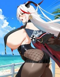 1girls aegir_(azur_lane) ai_generated azur_lane big_breasts breasts female female_focus female_only horns huge_breasts large_breasts light-skinned_female thick_thighs thighs white_hair yellow_eyes