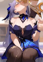 1boy 1girls aether_(genshin_impact) ai_generated bedroom big_breasts fat_ass gentle horny_female keqing_(genshin_impact) keqing_(opulent_splendor)_(genshin_impact) kissing long_hair mihoyo pleasure_face sex straight thick_thighs