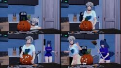 1boy 1girls big_breasts comic cum cum_in_pumpkin cumming female fucking_pumpkin getting_caught indie_virtual_youtuber koikatsu male no_dialogue pantless pumpkin pumpkin_masturbation raccoon_girl renhentai seal_boy snuffy snuffy_(luciel) virtual_youtuber vtuber