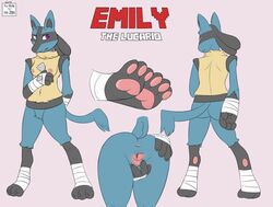 2014 anthro anus ass blue_eyes breasts fan_character female furinkazan heterochromia lucario model_sheet nintendo nipples pokemon pokemon_(species) purple_eyes pussy simple_background solo spread_pussy spreading video_games wraps