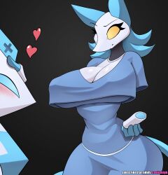 2d anthro big_breasts black_background blue_dress blue_hair blush breasts cleavage cooliehigh deltarune digital_media_(artwork) disembodied_hands dress eyebrows eyelashes feline feline_humanoid female female_only furry furry_female furry_only hair heart short_hair solo tagme tasque tasque_(animal) tasque_manager_(deltarune) thick_thighs undertale_(series) voluptuous voluptuous_female yellow_eyes