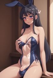 1futa 2d ai_generated bangs barefoot big_penis blush bulge bunny_ears bunny_girl bunnysuit cute flaccid futanari hairclip hourglass_figure indoors leaning_back long_hair medium_breasts navel one_breast_out petite purple_eyes rabbit_ears revealing_clothes sakurajima_mai santopati seishun_buta_yarou_wa_bunny_girl_senpai_no_yume_wo_minai self_upload shy sitting slim small_breasts solo translucent translucent_clothing uncensored worried