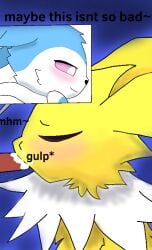 alejandro_(white_rose) blowjob cum_in_mouth eeveelution feral feral_on_feral jolteon nintendo pink_eyes pokemon pokemon_(species) sigma_rizz sylveon white_fur white_rose_(shiny_cobra) yellow_fur