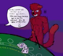 1boy 2016 anthro balls blackjack_(disambiguation) bondage bound cock_collar collar erection feline fur gamble herseio hi_res leash male male_only mammal nude panther penis simple_background solo sweat