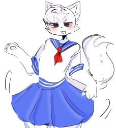 1girls blush cat_ears cat_tail catgirl furry kak0yt0_chel kak0yt0_ŋñ school_uniform schoolgirl solo tagme white_body white_fur