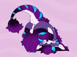 anthro ass blue_markings blue_paws canid canine canis dragon fenrisloxias feral fur hi_res hybrid male mammal markings mythological_creature mythological_scalie mythology purple_body purple_eyes purple_fur scalie solo space spicybox wolf