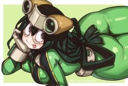 ass bodysuit butt_crack butt_crack_outline female hero_outfit_(mha) my_hero_academia shibayamamohu solo tsuyu_asui