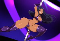 ai_generated alien alien_girl big_breasts blackfire dancing dc dc_comics high_heel_boots high_heels komand'r looking_at_viewer mullon novelai pole pole_dancing smile stage stripper stripper_pole tamaranean thick_thighs thigh_boots thong