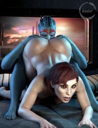 2girls 3d 3d_(artwork) 69_position alien alien/human alien_girl artist_logo asari ass big_ass big_breasts bioware blue-skinned_female blue_body blue_skin breasts busty commander_shepard cunnilingus curvaceous curvy curvy_figure electronic_arts female female_only femshep green_eyes hair_tentacles hips huge_ass huge_breasts human humanoid jane_shepard keister3d large_ass large_breasts lesbian lesbian_sex light-skinned_female light_skin mass_effect mass_effect_2 nude nude_female red_hair samara sex slim_waist tentacle_hair yuri