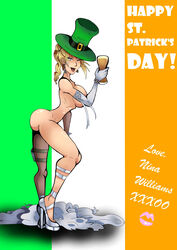 2016 alcohol ass assassin beer beverage blonde_hair breasts bride celebration clothing color dandabar dress drink drunk female female_only food footwear froth holidays human ireland large_breasts lass mammal nina_williams nude pinup pose primate shoes solo st._patrick's_day tekken tekken_7 undressed