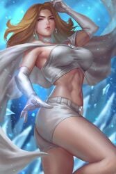 astonishing_x-men blonde_hair blue_eyes booty_shorts breasts cape choker comic comic_cover earrings emma_frost goblin_collectibles mad_goblin mad_love_comics_and_art magazine magazine_cover marvel marvel_comics opera_gloves white_queen x-men