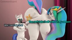 anthro ass big_breasts big_butt big_female breasts commonguard dominant duo equid equine fart feces female forced friendship_is_magic hasbro hi_res horse male male/female mammal mask my_little_pony pony princess_celestia_(mlp) royal_guard_(mlp) size_difference smaller_male