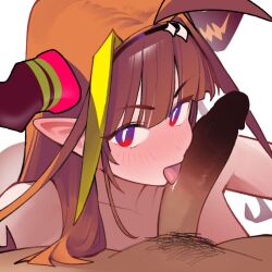 ahoge blunt_bangs dark-skinned_male dismassd dragon_girl fellatio female hololive horns kiryu_coco licking licking_penis long_hair oral orange_hair penis pointy_ears tagme virtual_youtuber