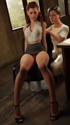 2girls 3d 3d_(artwork) 3d_artwork 3d_model aloy beta_(horizon_forbidden_west) cgi cgi_girl clone clones clothed clothed_sex crouching crouching_female guerilla_games high_heels horizon_forbidden_west horizon_zero_dawn interior interior_background interior_scene interior_view junkerz long_hair medium_hair office_chair office_clothing office_lady preparing pussy red_hair seductive seductive_pose sitting sitting_female sony_interactive_entertainment twins upskirt