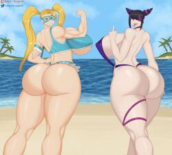 beach big_ass big_breasts bikini charliess27 juri_han rainbow_mika street_fighter swimsuit thick_ass thick_legs thick_thighs