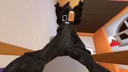 black_fur furry_only looking_at_viewer rec_room recroom recroom-nsfw sitting_on_person viewer_pov