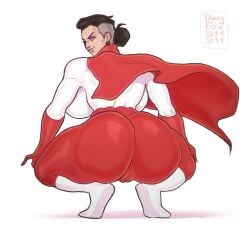 big_ass big_breasts blue_eyes broly_culo cameltoe dark_hair fully_clothed genderswap_(mtf) grey_hair invincible meme miserdirt nolan_grayson omni-man omni-woman rule_63 squatting thick_ass thick_thighs tight_clothing