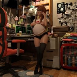 1girls 3d bedroom belly big_belly female glasses orange_hair panties persona persona_5 pregnant sakura_futaba sandsage