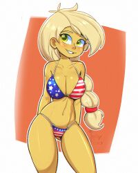 american_flag american_flag_bikini applejack_(mlp) blonde_hair female flag_bikini friendship_is_magic gold_eyes inkypuso my_little_pony ponytail solo