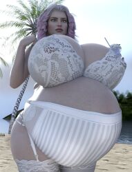 1girls 3d beach belly big_belly big_breasts bra breasts feldusk female gigantic_breasts huge_belly huge_breasts lingerie nipples_visible_through_clothing panties pink_hair pregnant solo