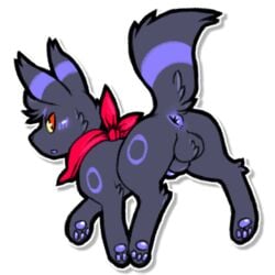 1boy animal_genitalia anus ass ass_up balls eeveelution fur furry_ears furry_tail male male_only nintendo penis pokemon pokemon_(species) scarf sheath shugowah solo tail umbreon video_games