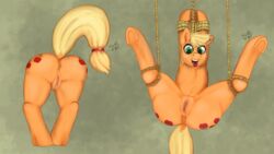 2016 anus applejack_(mlp) blonde_hair bondage bondage bound cutie_mark dock earth_pony equine female feral freckles friendship_is_magic green_eyes hair hi_res hooves horse long_hair mammal mik3thestrange my_little_pony open_mouth pony pussy rope solo spread_legs spreading tongue tongue_out underhoof wallpaper