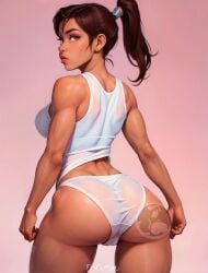 1girls ai_generated avatar_legends back_view dark-skinned_female elygordan elygordanart female korra panties solo the_avatar the_legend_of_korra water_tribe watermark wet_panties wet_t-shirt