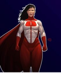 big_ass big_breasts blue_eyes dark_hair fully_clothed genderswap_(mtf) grey_hair invincible lambda937 nolan_grayson omni-man omni-woman rule_63 thick_ass thick_thighs tight_clothing