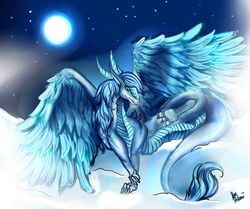 2016 blue_hair cyan_eyes cyan_feathers cyan_scales dragon feathers female feral fur hair hi_res horn ice_dragon kaeaskavi lying nude on_back pussy scales scalie snow solo spread_legs spreading srati tail_tuft tuft white_scales wings