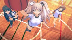 3d 3girls ballin basketball basketball_court basketball_uniform bloomers danganronpa estima45pee3 female_only fukawa_touko gym_shorts gym_uniform junko_enoshima koikatsu maizono_sayaka