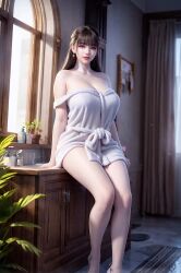 1girls ai_generated asian_female big_breasts realistic stable_diffusion wearing_towel