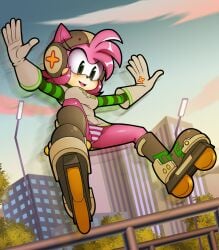 1girls amy_rose breasts chacrawarrior gum_(jsr)_(cosplay) jet_set_radio panties sonic_(series) upskirt