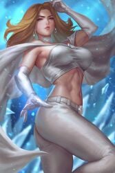 astonishing_x-men blonde_hair blue_eyes breasts cape choker comic comic_cover earrings emma_frost goblin_collectibles mad_goblin mad_love_comics_and_art magazine magazine_cover marvel marvel_comics opera_gloves white_queen x-men