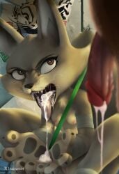 absurd_res after_oral anthro areola bodily_fluids breasts canid canine corsac_fox cum cum_from_mouth cum_from_penis cum_in_mouth cum_inside digital_media_(artwork) dreamworks duo ear_piercing female flaccid fox fur genital_fluids genitals grey_body grey_fur hi_res high_resolution highres humanoid_genitalia humanoid_penis kung_fu_panda lazyart leaking_cum male male/female mammal mostly_offscreen_character nipples nude open_mouth penis piercing simple_background sitting solo_focus spread_legs spreading teeth tongue tongue_out true_fox whiskers zhen_(kung_fu_panda)