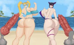 beach big_ass big_breasts charliess27 dog dog_penis juri_han partial_male pinup rainbow_mika street_fighter summer thick thick_ass thick_legs thick_thighs