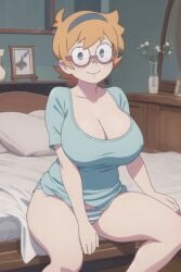 aged_up ai_generated alternative_body_build alternative_bust_size bedroom black_panties blue_eyes freckles huge_breasts large_breasts little_witch_academia lotte_yansson orange_hair round_glasses seductive_body seductive_eyes seductive_look seductive_pose seductive_smile seductive_woman smile smiling solo studio_trigger thick_thighs