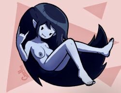 1girls 2025 adventure_time ass black_eyes black_hair black_nails breasts cartoon_network fangs feet female female_only gorllus grey_body grey_skin long_hair looking_at_viewer marceline medium_breasts nipples painted_nails painted_toenails pale-skinned_female pale_skin pink_background vampire vampire_girl