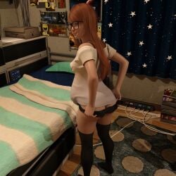 1girls 3d ass ass bedroom belly big_belly female glasses orange_hair panties persona persona_5 pregnant sakura_futaba sandsage