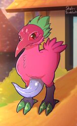 animal_genitalia animal_penis armless avian bandai_namco beak bird bundefault digimon digimon_(species) digital_media_(artwork) erection feathers genitals hi_res hybrid kiwimon male mask nude penis solo