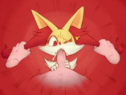 ambiguous_gender anthro blush bodily_fluids box_(hajimeyou654) braixen color_edit colored cum digital_media_(artwork) duo ear_pull erection face_fucking fellatio forced forced_oral fur generation_6_pokemon genital_fluids genitals hair heart_eyes heart_symbol hi_res human inner_ear_fluff interspecies irrumatio male male/ambiguous mammal nintendo oral penetration penile penis pokemon pokemon_(species) pulling_hair sex simple_background third-party_edit touching_hair tuft yellow_body yellow_fur