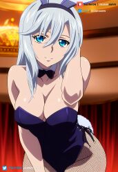 ai_generated big_breasts blue_eyes bunny_ears bunnysuit casino juanpi_amvs la_folia_rihavein long_hair patreon patreon_username silver_hair strike_the_blood tights watermark