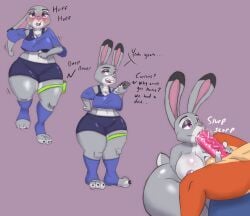 anthro areola ass ball_fondling balls big_breasts big_butt big_penis bodily_fluids bottomwear breasts canid canine clothing disney duo electronics exercise fellatio female fondling fox gaiters genitals hand_on_penis hi_res high_resolution highres judy_hopps lagomorph leporid long_ears looking_at_another looking_at_viewer male male/female mammal nick_wilde oliburgob oral oral_penetration penetration penile penis phone rabbit saliva saliva_bubble saliva_string sex shorts sloppy_blowjob sucking sweat thick_thighs tight_bottomwear tight_clothing tight_shorts tongue tongue_out workout zootopia
