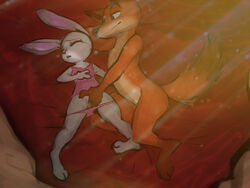 anthro bed canine closed_eyes clothing disney duo female fingering fox furry judy_hopps lagomorph male mammal nick_wilde nude owlalope panties panties_down rabbit straight sunrise underwear zootopia