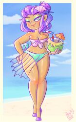 artist_signature big_ass big_breasts cala_maria cuphead_(game) green_eyes hourglass_figure large_ass large_breasts tan wide_hips winking