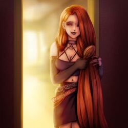 1girls big_breasts black_lipstick breasts brush brushing_hair female ginger ginger_hair goth goth_girl hair_fetish hair_over_shoulder hairjob hairmouser long_hair metalhead orange_hair original original_character very_long_hair