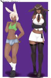 blonde_hair brown_hair bunny_boy bunny_ear bunny_ears bunny_girl bunny_tail dark-skinned_female dark-skinned_femboy dark-skinned_male dark_skin dressing female femboy male posing red_eyes simple-phobiaxd tagme